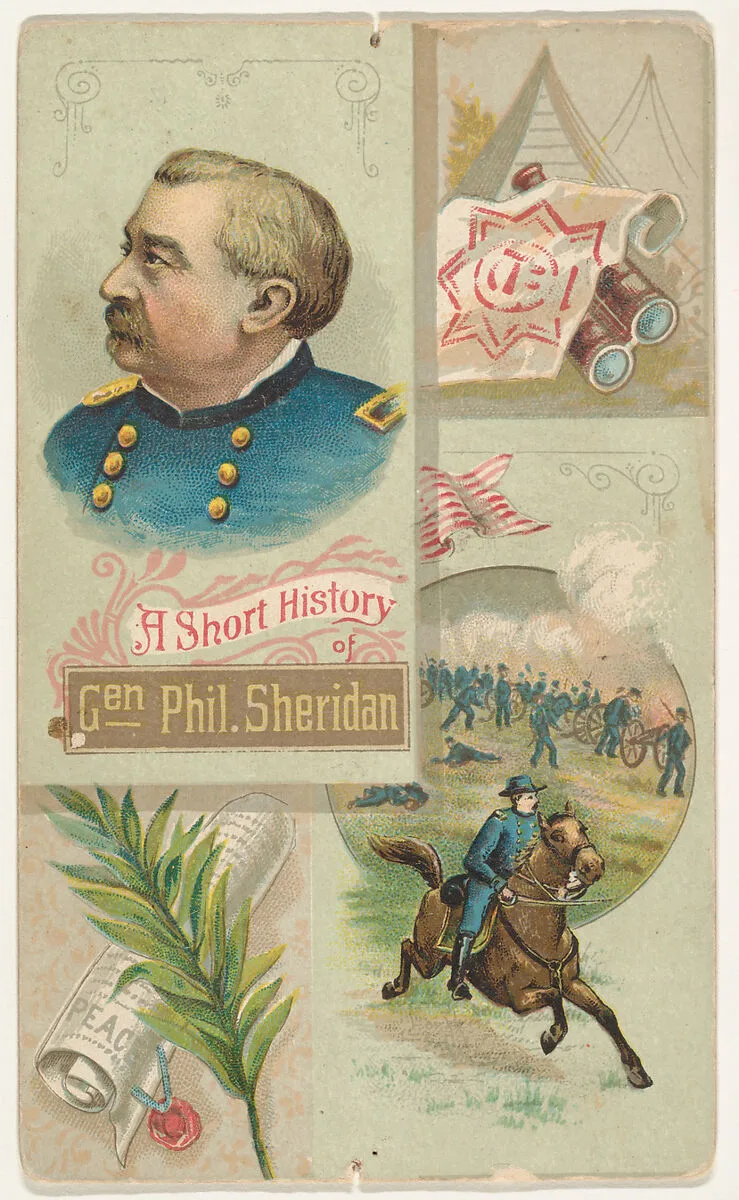 A Short History of General Philip Sheridan, from the Histories of Generals series (N114) issued by W. Duke, Sons & Co. to promote Honest Long Cut Smoking and Chewing Tobacco — W. Duke, Sons & Co.|Knapp & Company