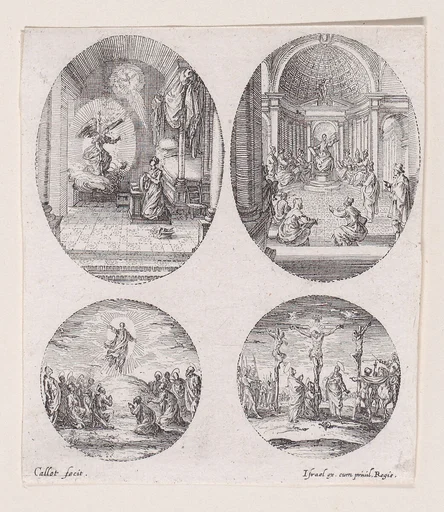 Plate Containing Three Oval Medallions, from "Variae tum Passionis Christi tum vitae beatae Mariae Virginis; Les Mystères de la Passion suite appelée aussi Mystères de la Vie de Jésus et Mystères de la Vie de Jésus et de la Vie de la Ste. Vierge" (The Mysteries of the Passion, also called the Mysteries of the Life of Jesus, and the Mysteries of the Life of Jesus and of the Virgin)