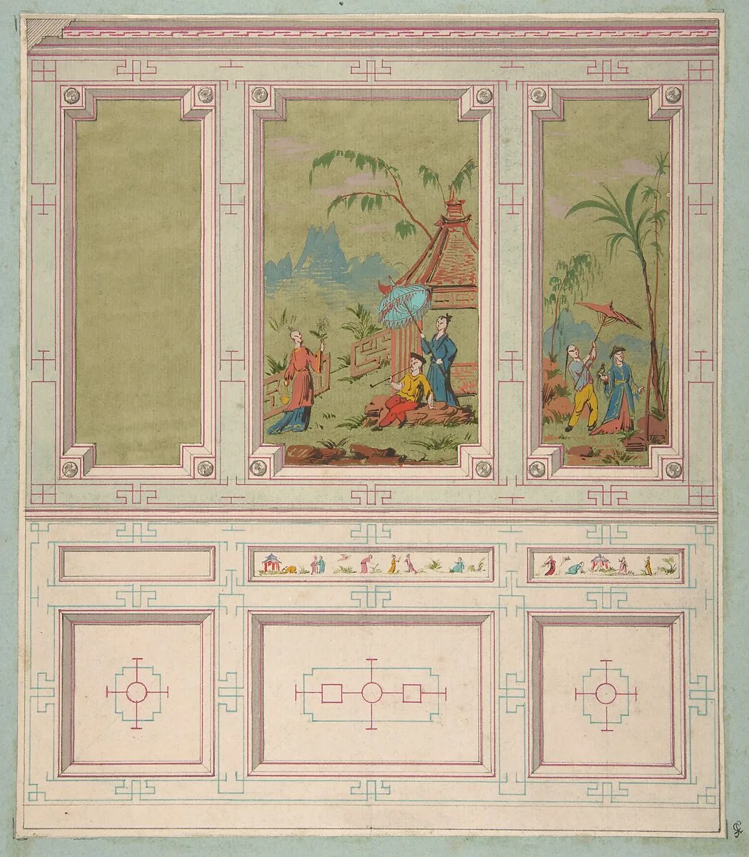 Design for wall panels decorated with Chinoiserie scenes — Jules-Edmond-Charles Lachaise|Eugène-Pierre Gourdet