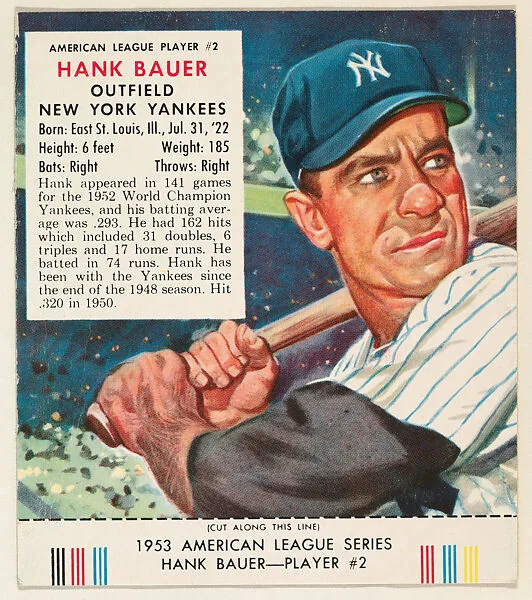 Hank Bauer, from the Red Man All-Star Team series (T233), issued by Red Man Chewing Tobacco — Red Man Chewing Tobacco