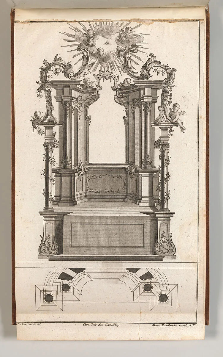 Design for a Monumental Altar, Plate 'o' (?) from 'Unterschiedliche Neu Inventierte Altäre mit darzu gehörigen Profillen u. Grundrißen.' — Jacob Gottlieb Thelot|Martin Engelbrecht|Carl Pier