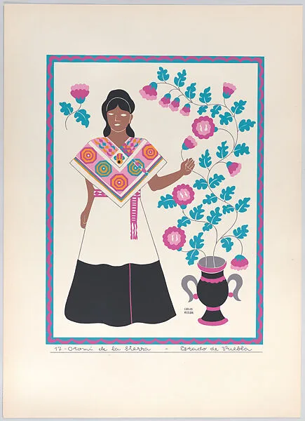 Plate 17: an Otomi woman from the state of Puebla, from 'Trajes regionales mexicanos' (regional Mexican dress) — Editorial Atlante|Carlos Mérida