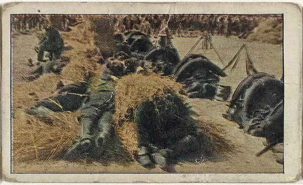 Card No. 42, French Bivouacked in Streets of Paris Ready to Go To the Front, from the World War I Scenes series (T121) issued by Sweet Caporal Cigarettes — American Tobacco Company|Underwood & Underwood