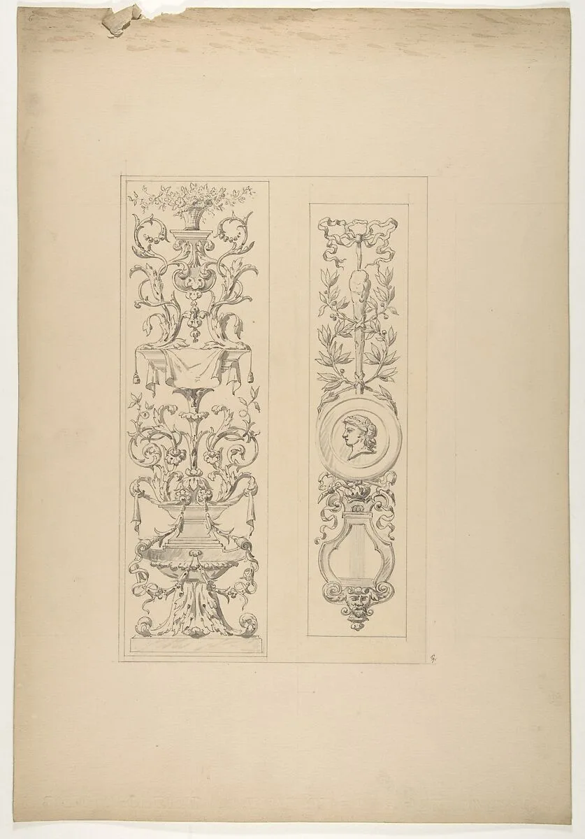 Two designs for decorative panels in rococco style — Jules-Edmond-Charles Lachaise|Eugène-Pierre Gourdet