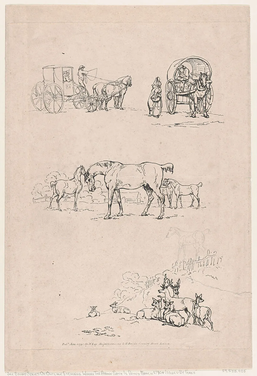 Plate 3, Outlines of Figures, Landscapes and Cattle...for the Use of Learners — Thomas Rowlandson|Mrs. Lay