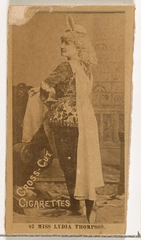 Card Number 87, Lydia Thompson, from the Actors and Actresses series (N145-2) issued by Duke Sons & Co. to promote Cross Cut Cigarettes — W. Duke, Sons & Co.