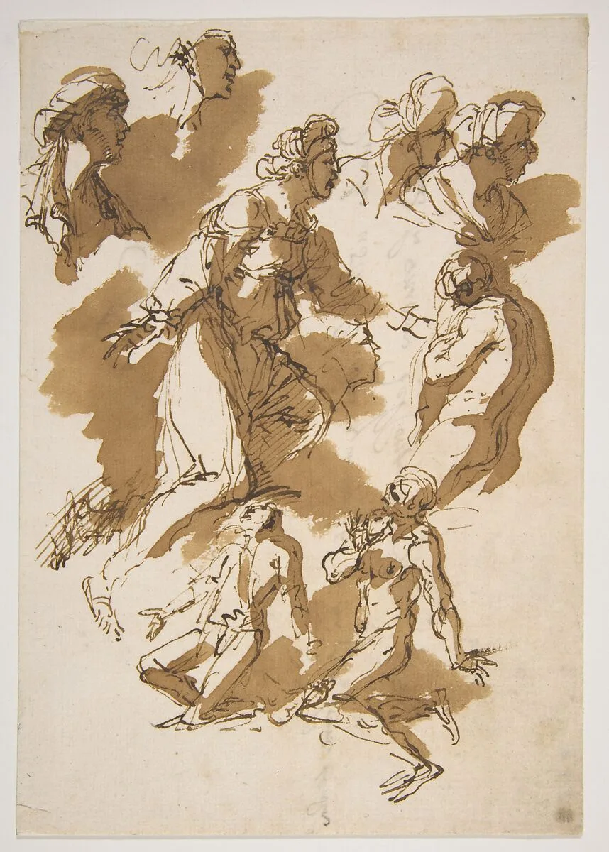 Studies of Kneeling Figures — Salvator Rosa