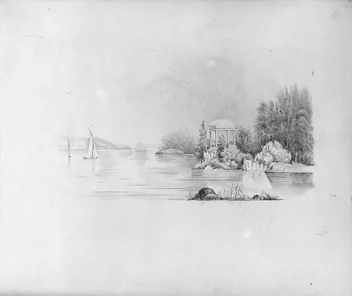 River [Lake?] Scene with Gazebo [David Hosack Estate?] (from Hosack Album)