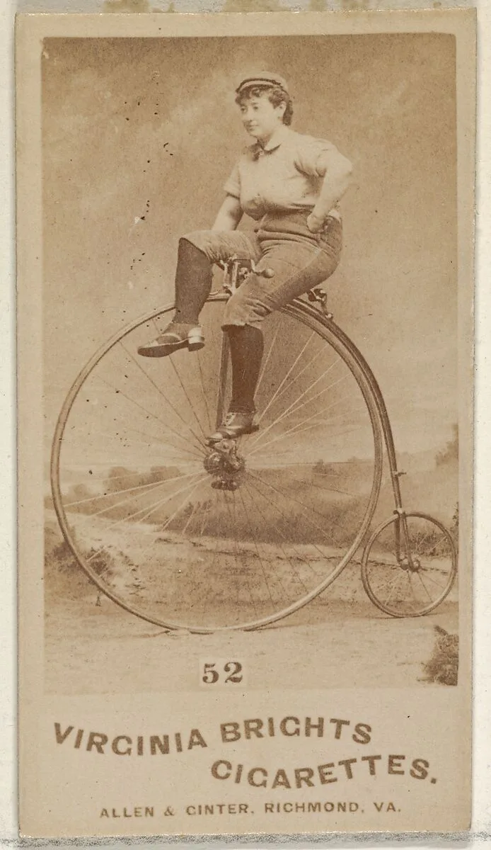 Card 52, from the Girl Cyclists series (N49) for Virginia Brights Cigarettes — Allen & Ginter