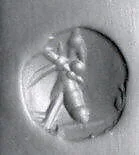 Stamp seal (oval conoid) with deity (?) — Unknown