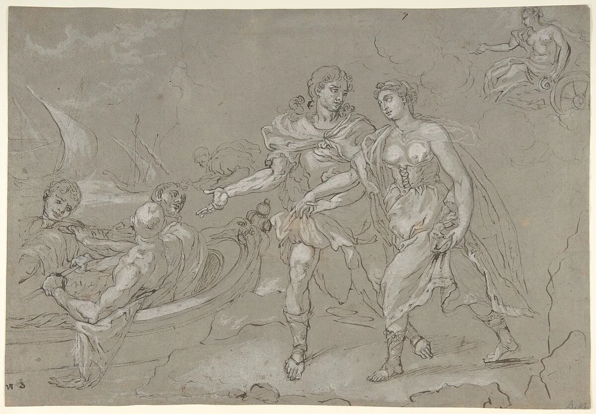 The Rape of Helena; verso: Study of a Kneeling Nude Male Figure — Daniel Seiter