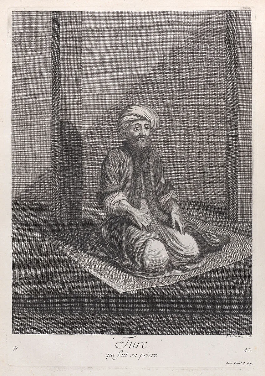 Turc, qui fait sa priere, plate 42 from "Recueil de cent estampes représentent differentes nations du Levant" — Jacques le Hay|Gérard Jean Baptiste Scotin I|Jean Baptiste Vanmour