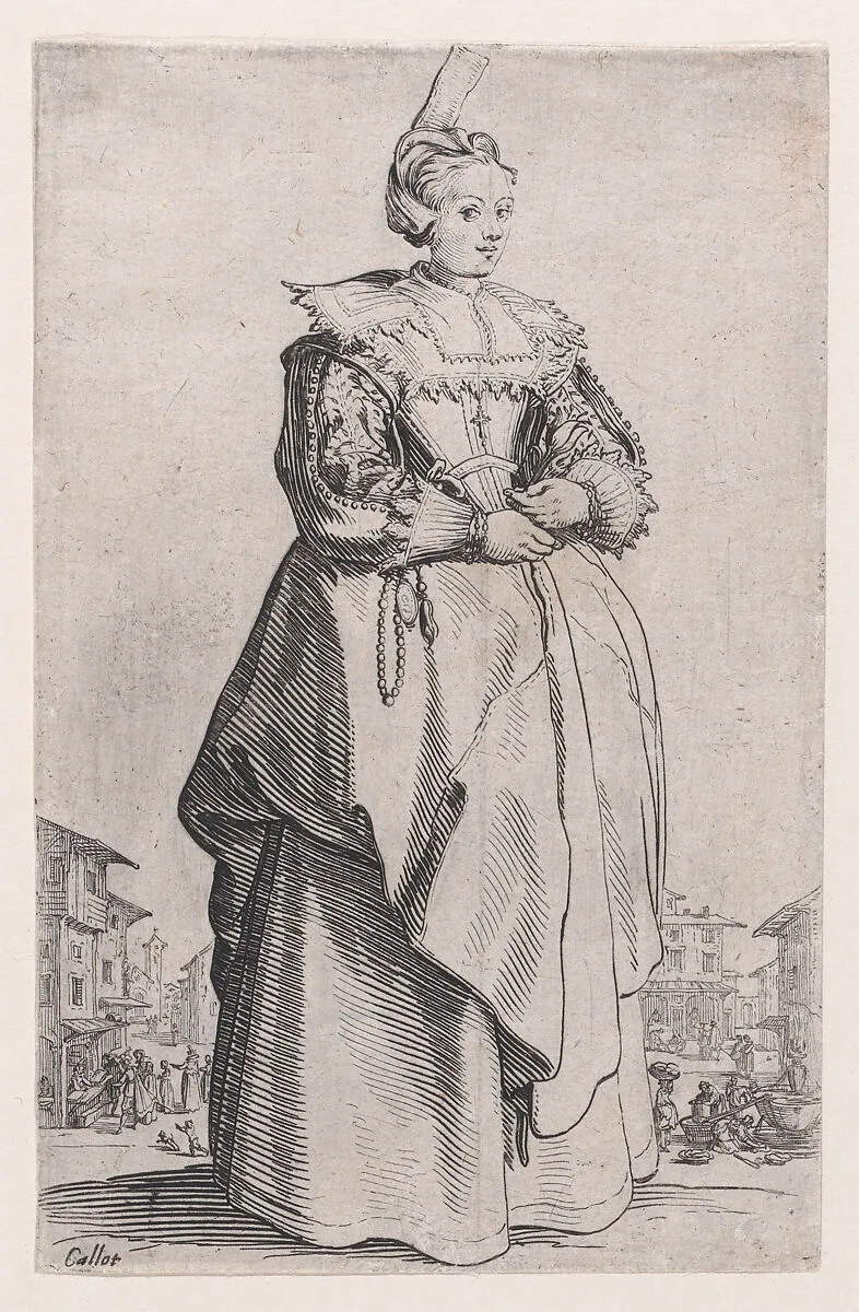 La Dame a la Petite Coiffe Relevée en Arrière (The Lady with the Hairstyle that is Lifted to the Back), from La Noblesse (The Nobility) — Jacques Callot