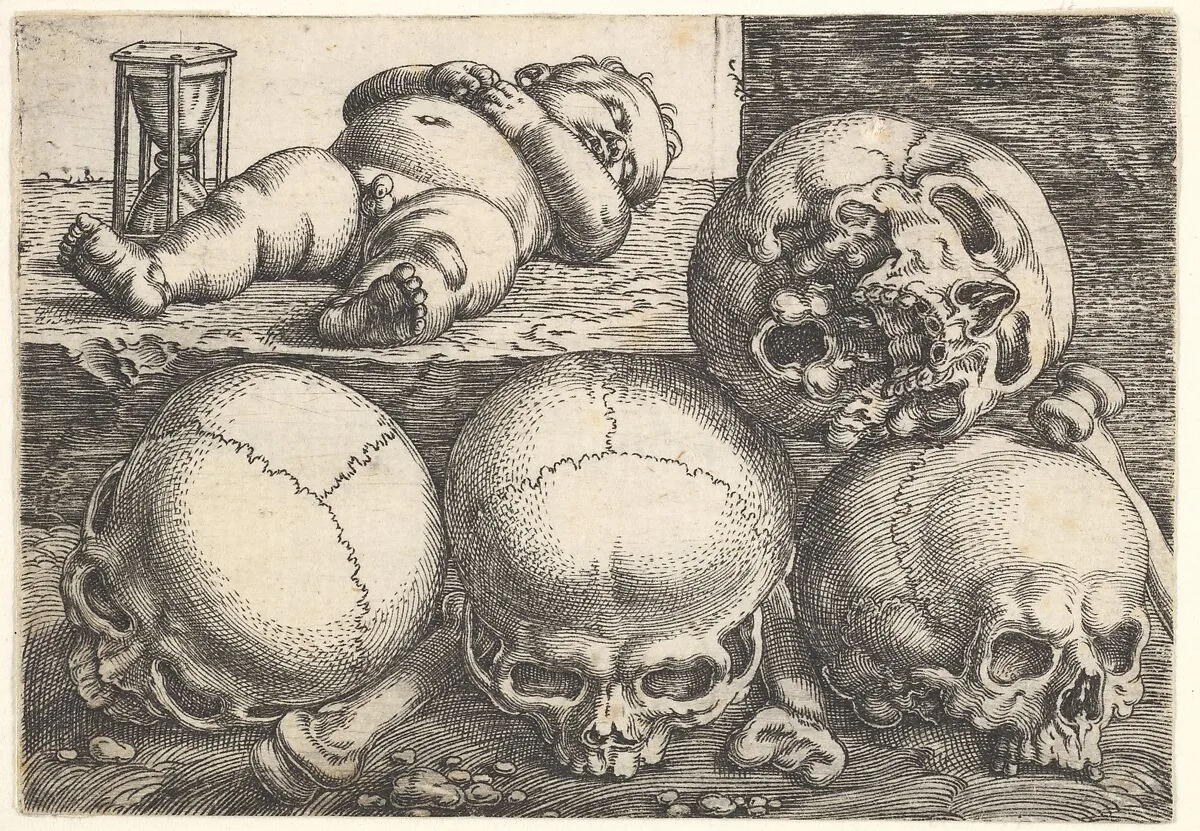 Dead Child with Four Skulls — Barthel Beham