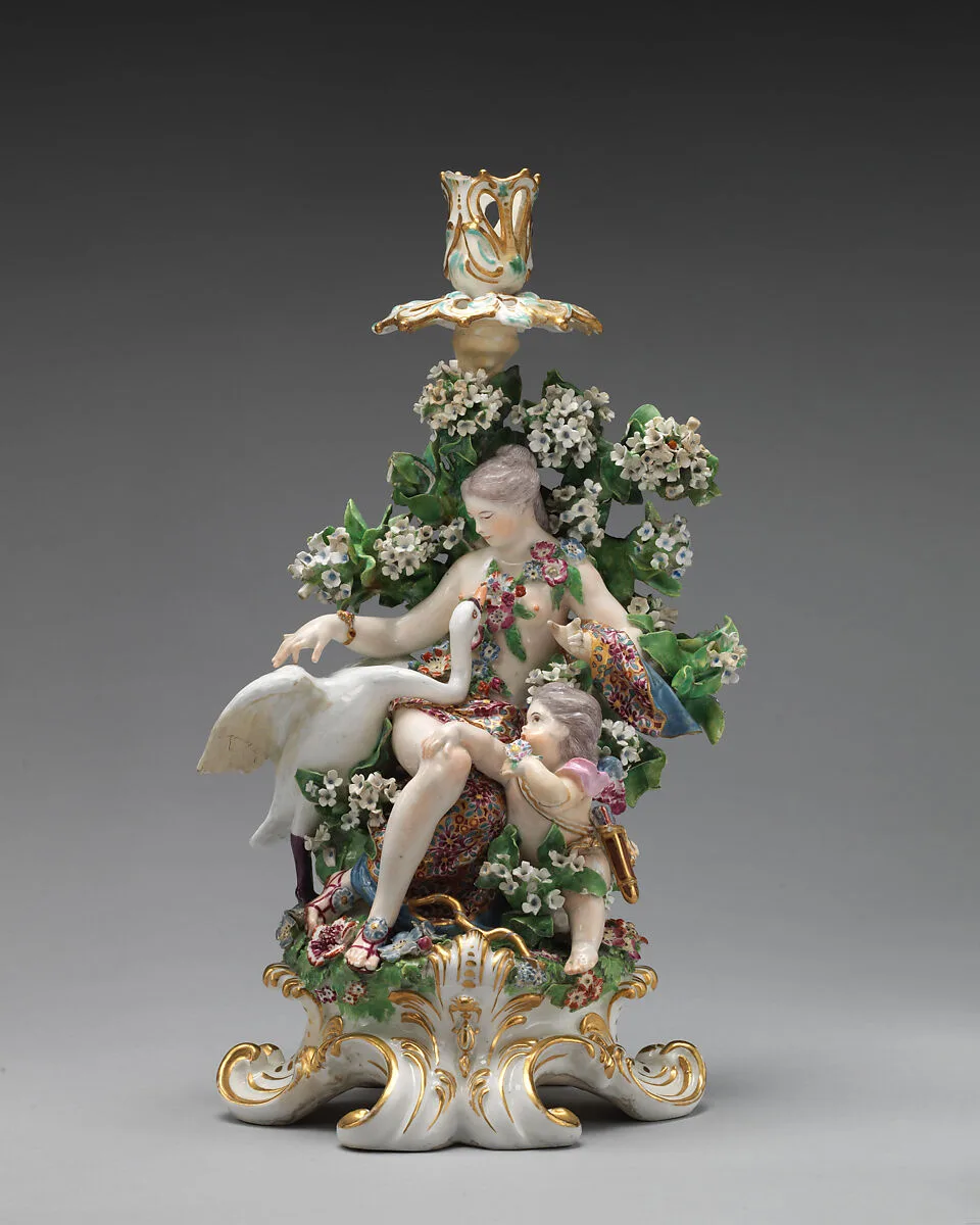 Venus, Cupid and the Swan candlestick (one of a pair) — Chelsea Porcelain Manufactory