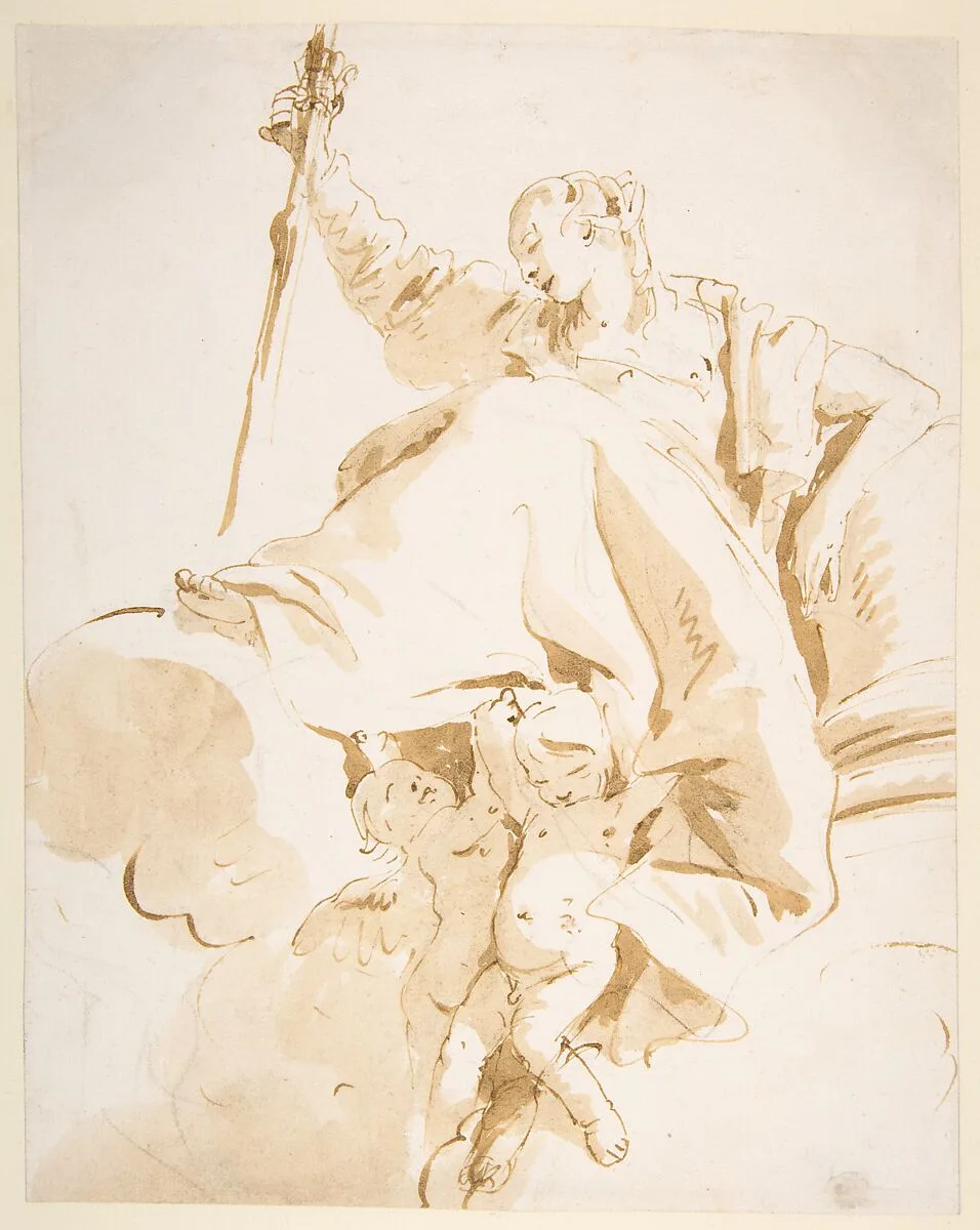 Seated Women Holding Aloft a Sword, and Supported by Two Putti — Giovanni Battista Tiepolo
