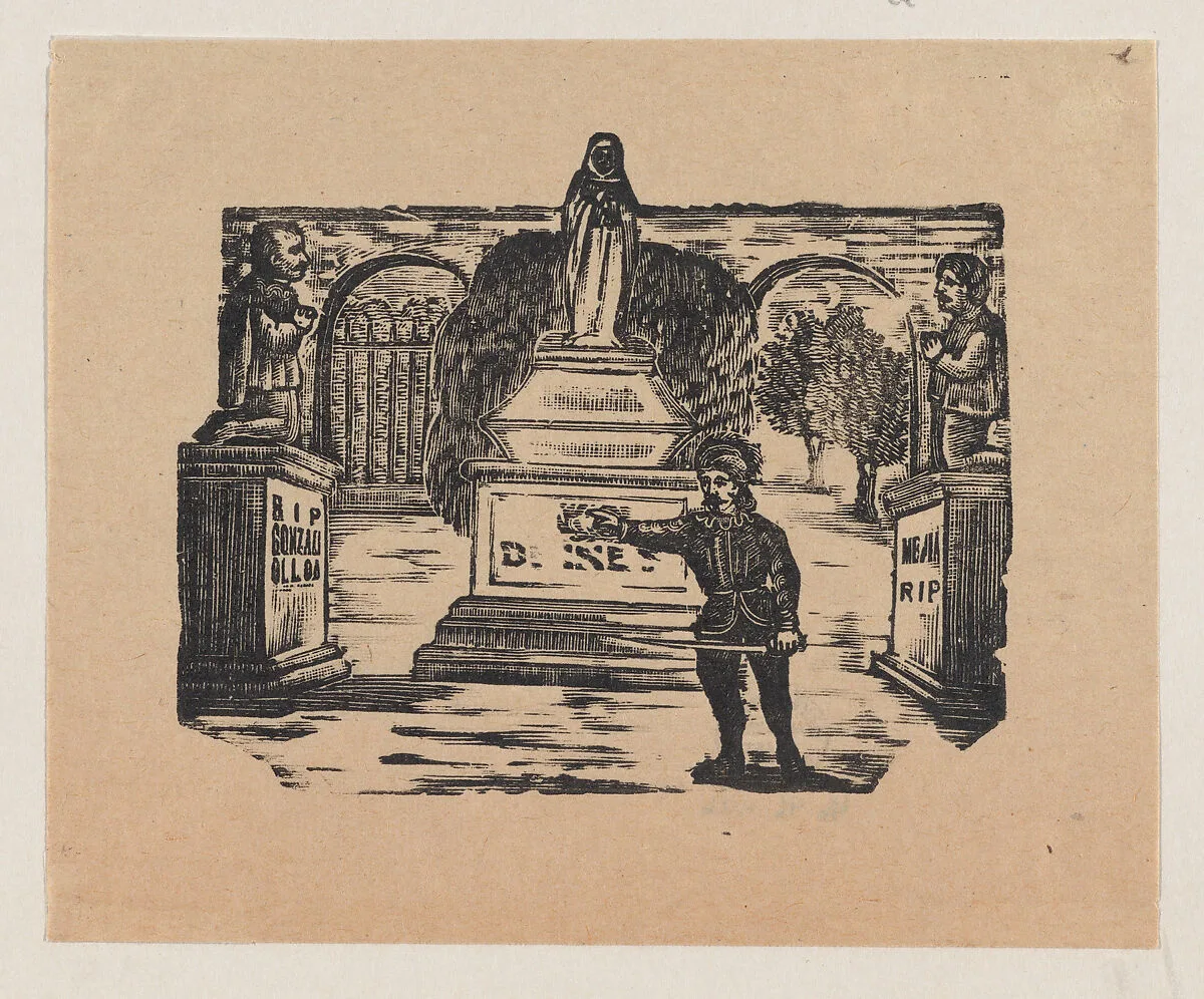 A man standing in front of three monuments — José Guadalupe Posada|Manuel Manilla