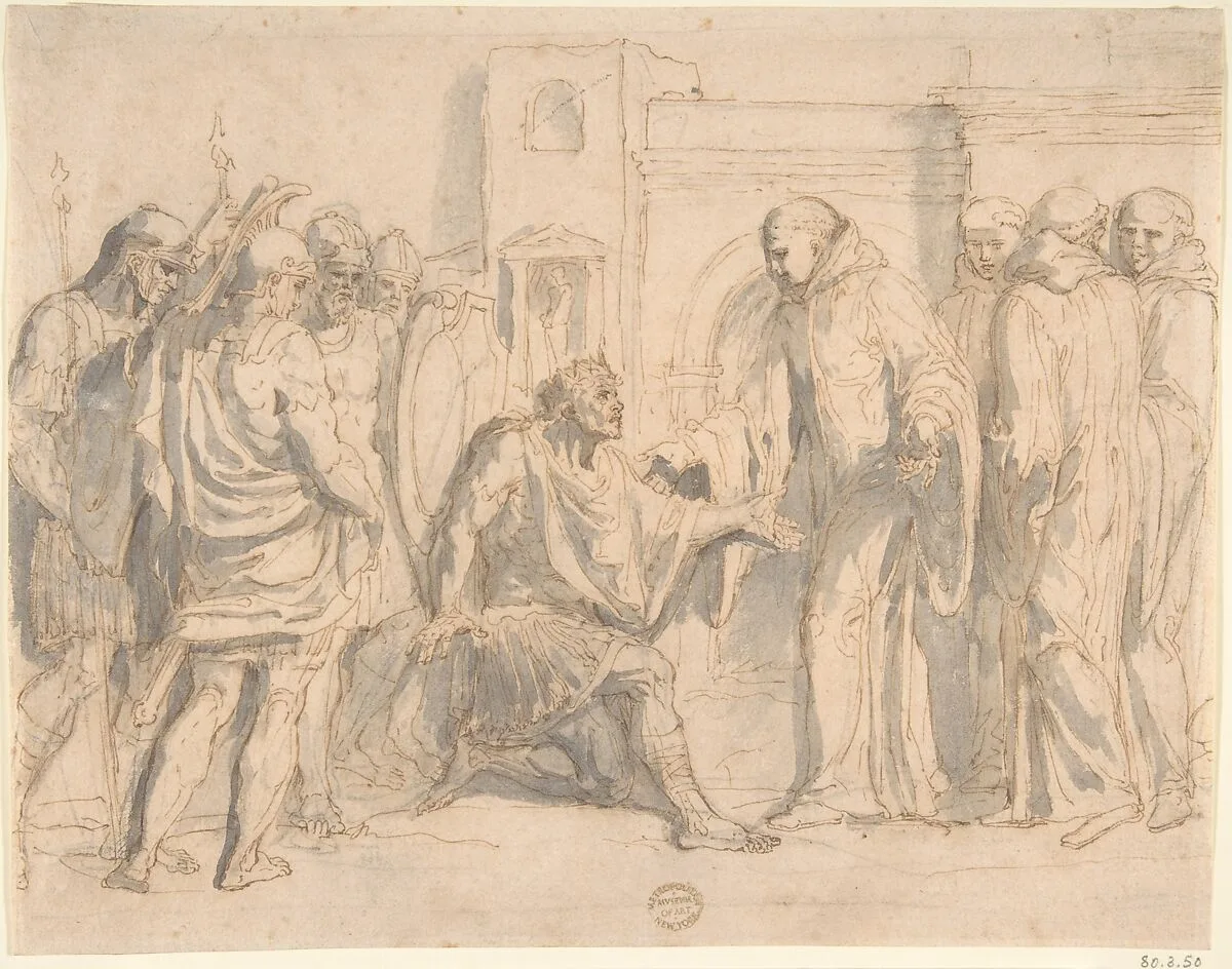 Saint Benedict and King Totila — Anonymous, Italian, Roman-Bolognese, 17th century