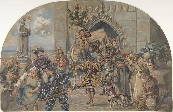 Medieval knight leaving a castle — Anonymous, German, 20th century