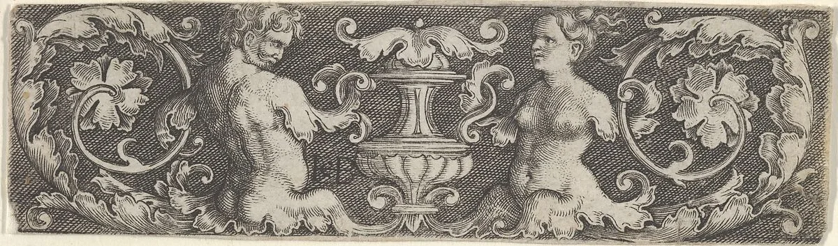 Horizontal Panel with a Half-Length Man and Woman Facing a Vase at Center — Jacob Binck