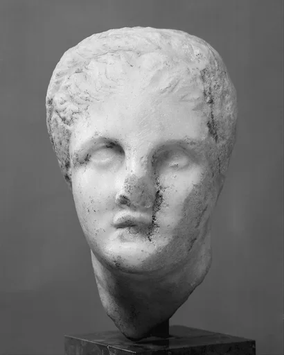 Marble head of a girl probably from a stele (grave marker)