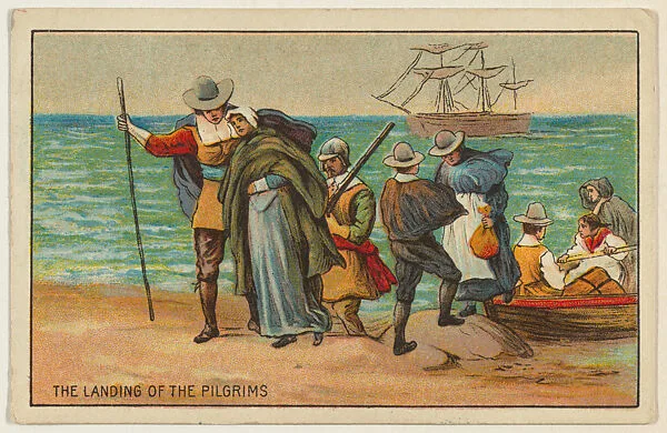 The Landing of the Pilgrims, from the "Historical Events" series (T70), issued with Hoffman House Magnums Cigars, Flexo Giants Little Cigars, Buffo Little Cigars, and Just Suits Cut Plug — Unknown