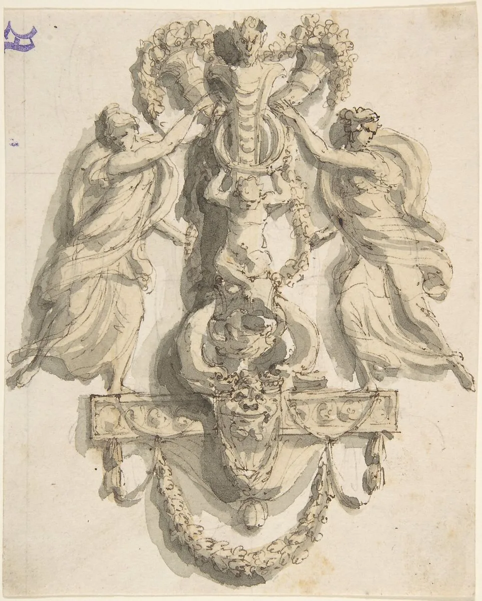 Design for a Door-Knocker (?) With Two Nymphs — Giacomo Rossi