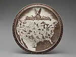 Round platter with map of the United States — Gale Turnbull|Vernon Kilns|Rockwell Kent