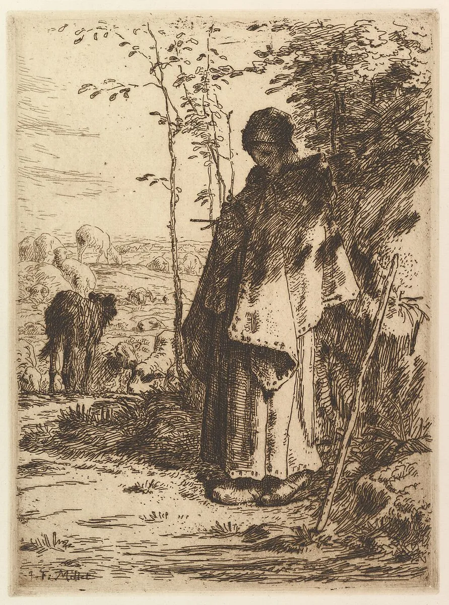 Shepherdess Knitting — Jean-François Millet