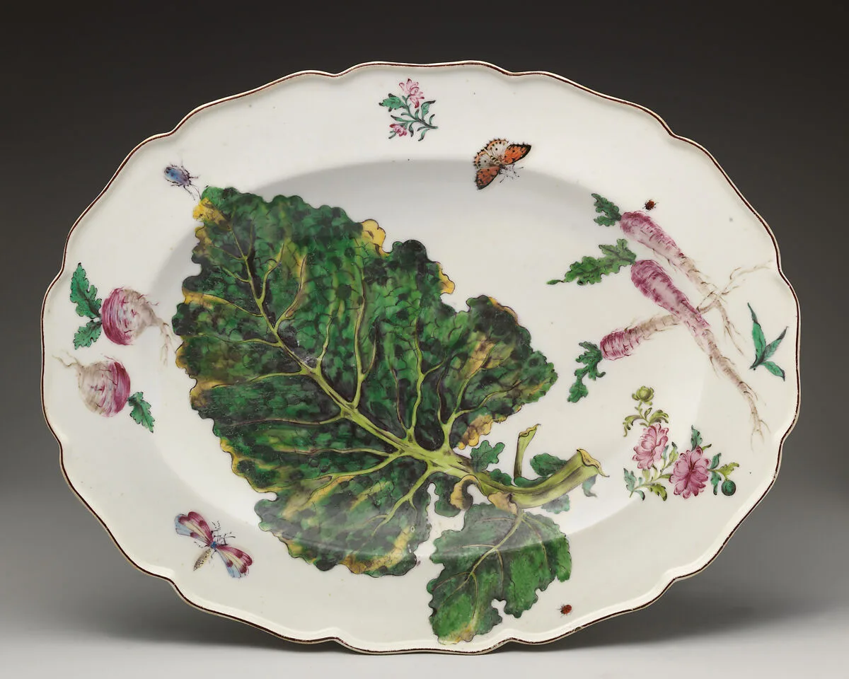 Botanical oval platter with turnip leaf — Chelsea Porcelain Manufactory
