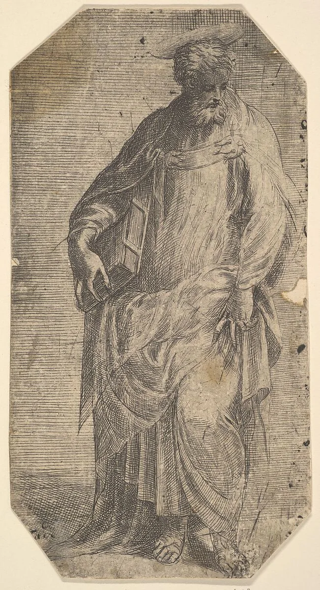 Saint Philip standing with a book under his right arm, from "Christ and the Apostles" — Andrea Schiavone (Andrea Meldola)
