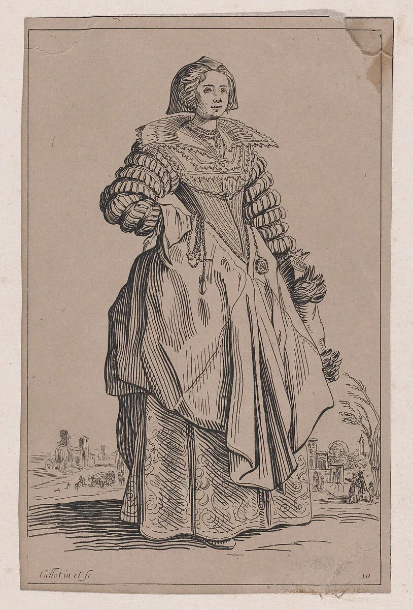 Copy of La Dame a la Grande Collerette et a la Coiffe Retombant en Arrière (The Lady with the Large Collar and a Headdress that Falls to the Back), from La Noblesse (The Nobility) — Jacques Callot|Anonymous