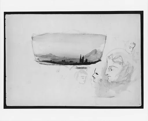 Temples at Sunset, Heads (from Switzerland 1869 Sketchbook)
