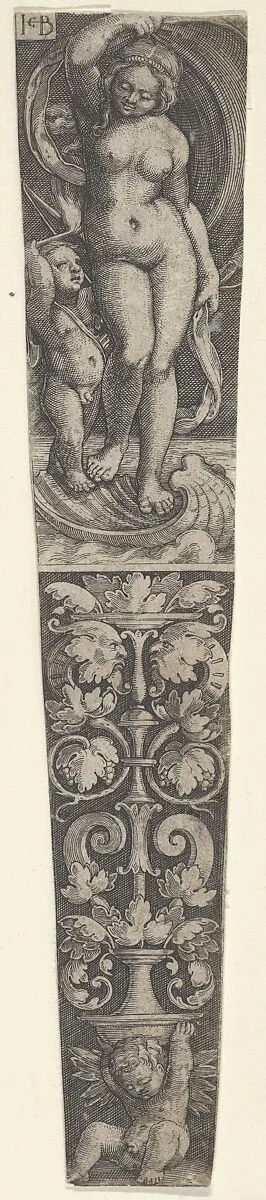 Dagger Sheath with Venus and Cupid, and a Candelabrum Supported by Cupid Below — Jacob Binck