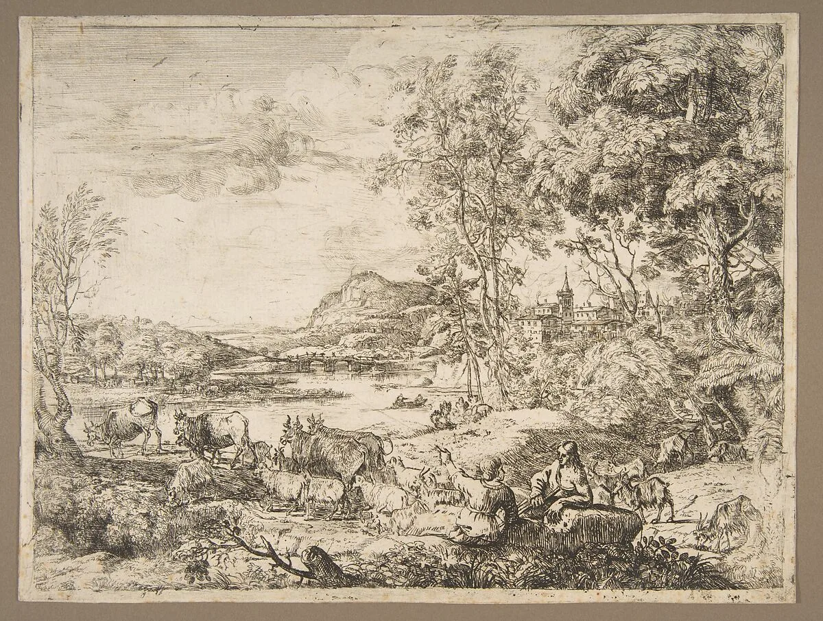 Shepherd and Shepherdess Conversing in a Landscape — Claude Lorrain (Claude Gellée)