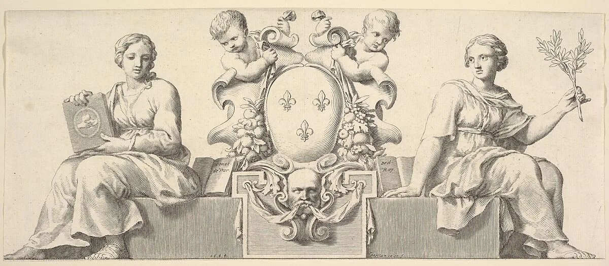 The Arms of France Accompanied by Personifications of Law and Good Faith — Claude Mellan