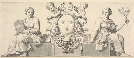 The Arms of France Accompanied by Personifications of Law and Good Faith
