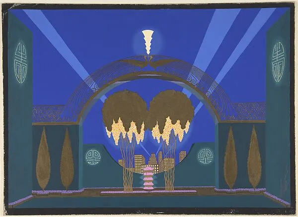 Design for Stage Set, Penthouse Garden, for "Manhattan Mary," Majestic Theater, New York — Erté (Romain de Tirtoff)