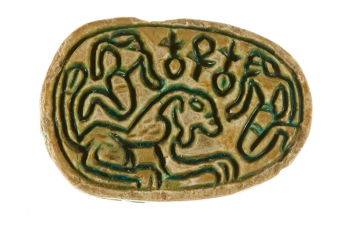 Canaanite Scarab with Two Men and a Lion — Unknown