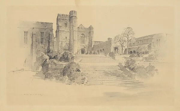 Preliminary Design for The Cloisters - View from the Southwest — Otto Reinhold Eggers