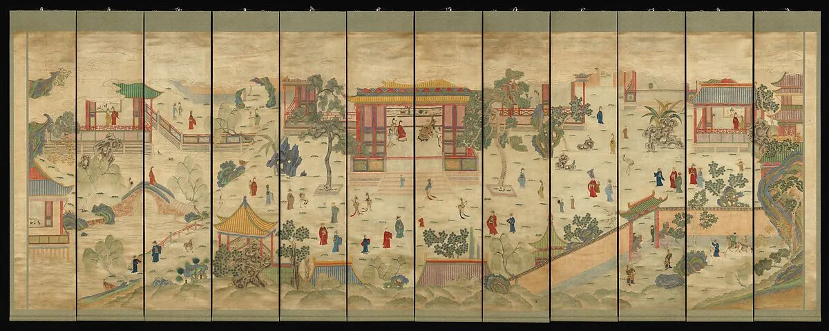 清 刺繡賀壽圖十二條屏|Celebratory scene — Unknown