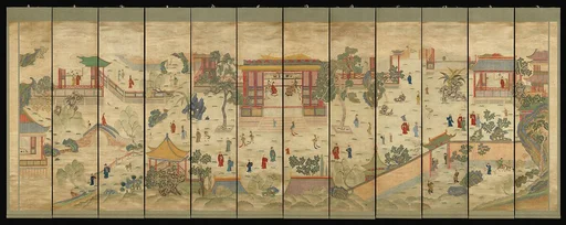 清 刺繡賀壽圖十二條屏|Celebratory scene