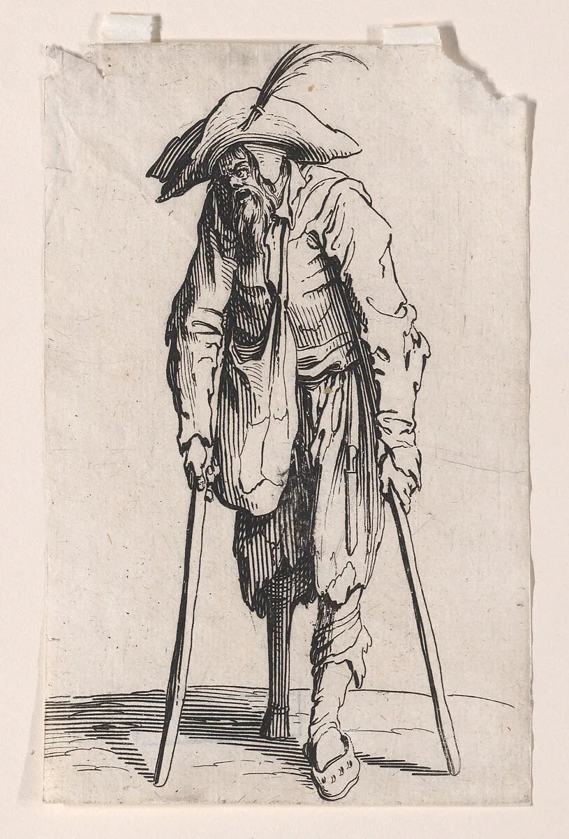 Le Mendiant a la Jambe de Bois (The Beggar with the Wooden Leg), from Les Gueux suite appelée aussi Les Mendiants, Les Baroni, ou Les Barons (The Beggars, also called the Barons) — Jacques Callot