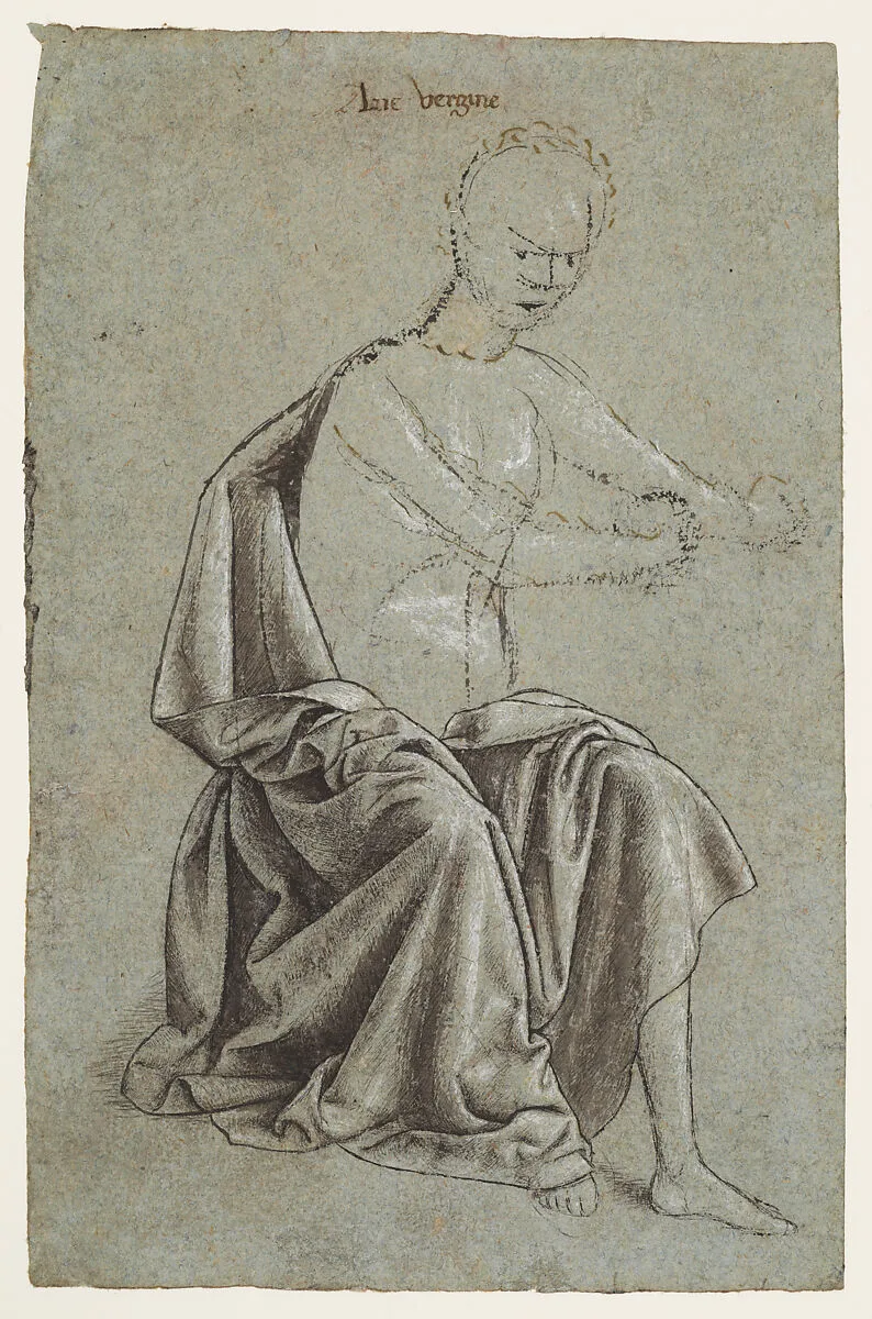 Study of a Seated Mannequin with an Arrangement of Drapery, for a Figure of the Virgin — Anonymous, North-Italian, probably Lombard, 15th century