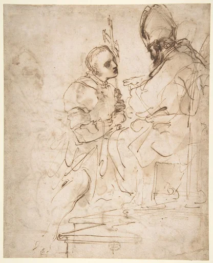 Youth Kneeling before a Prelate (recto); Another Study of a Youth Kneeling before a Prelate (verso)
