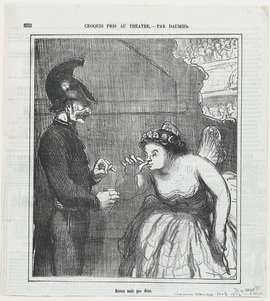 A goddess, but not proud at all, from 'Theater sketches,' published in Le Charivari, June 12, 1865 — Honoré Daumier