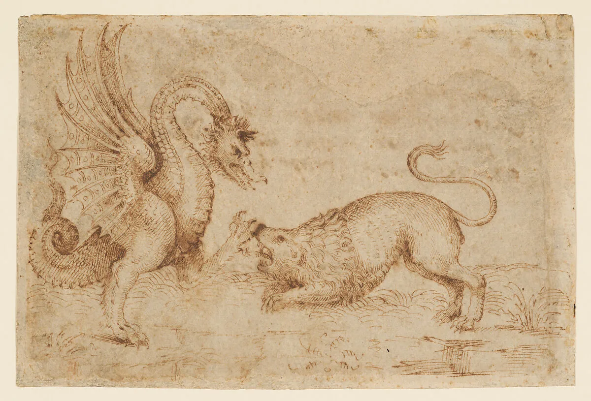 A Lion Confronting a Dragon — Anonymous, Italian, Tuscan, 16th century