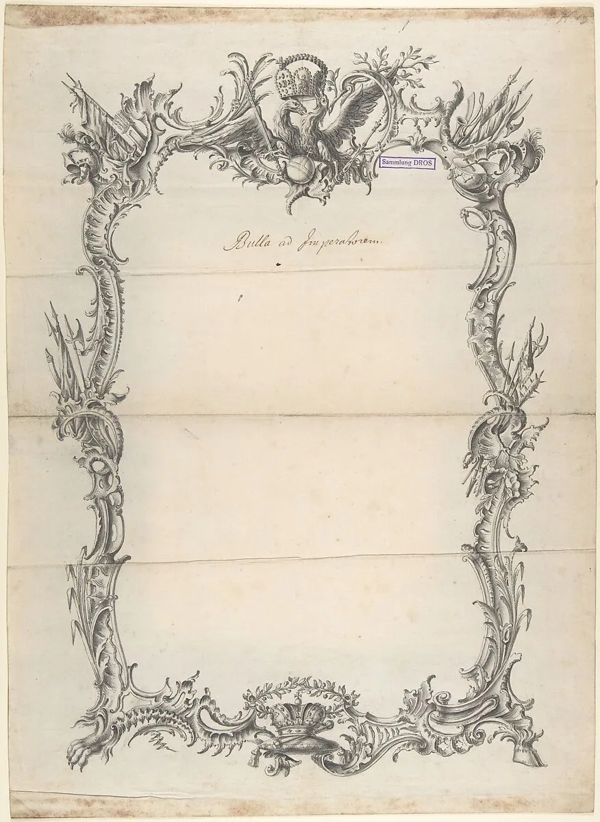 Design for a frame with Eagles and Trophies — Johann Oktavian Salver