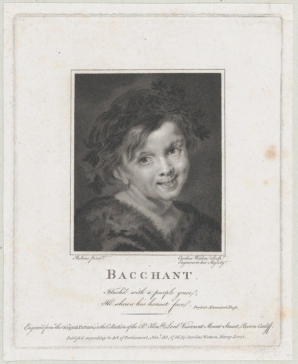 Young Bacchus — Caroline Watson|Peter Paul Rubens