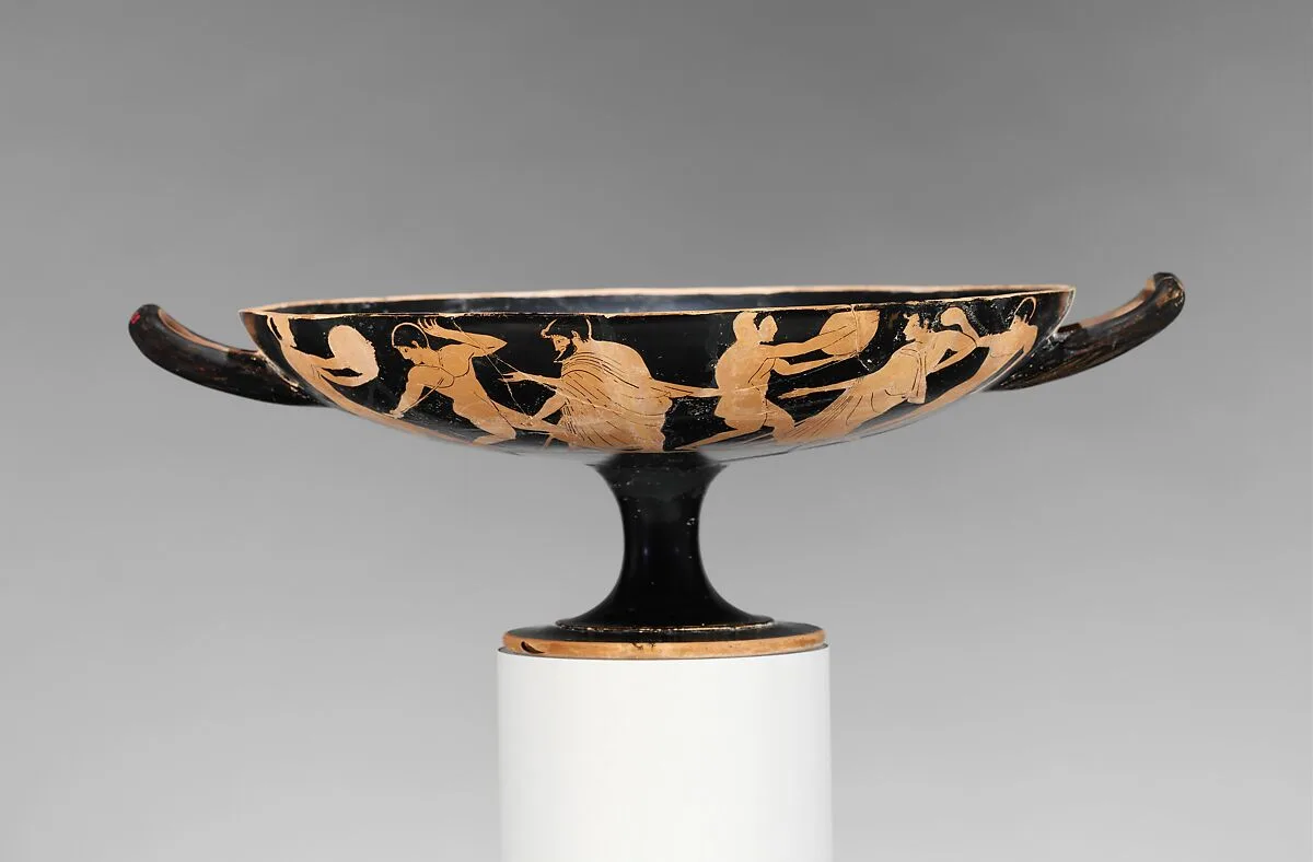 Terracotta kylix (drinking cup) — Epeleios Painter
